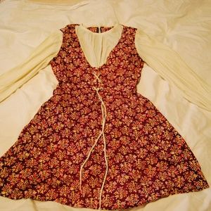 Vintage Long Sleeve Tree Pattern Hippy/Mod Dress